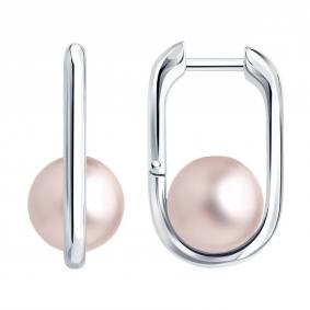 Серебряные серьги Diamant 94-120-00099-1 с жемчугом 94-120-00099-1 фото