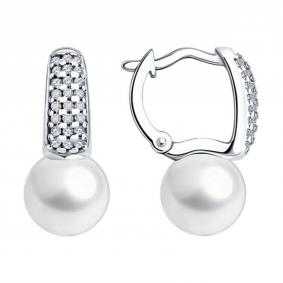 Серебряные серьги Diamant 94-120-00192-1 с фианитом и жемчугом 94-120-00192-1 фото