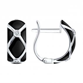 Серебряные серьги Diamant 94-120-00235-2 с фианитом и эмалью 94-120-00235-2 фото