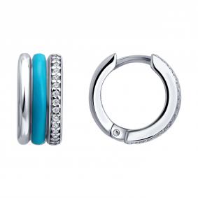 Серебряные серьги SOKOLOV 94-120-00242-1 с фианитом и эмалью 94-120-00242-1 фото