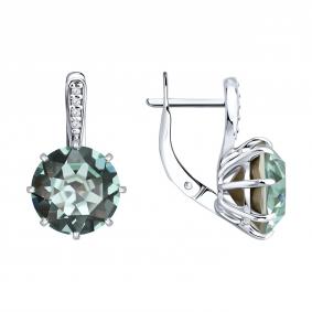 Серебряные серьги Diamant 94-120-00397-1 с фианитом и ювелирным кристаллом 94-120-00397-1 фото