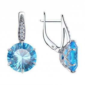 Серебряные серьги Diamant 94-120-00995-1 с фианитом и ювелирным кристаллом 94-120-00995-1 фото
