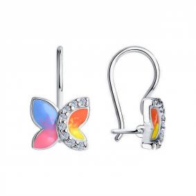 Серебряные серьги Diamant 94-120-01436-1 с фианитом и эмалью 94-120-01436-1 фото