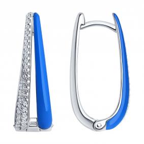 Серебряные серьги Diamant 94-120-01810-2 с фианитом и эмалью 94-120-01810-2 фото