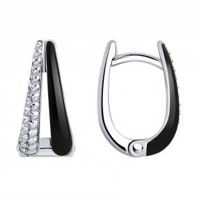 Серебряные серьги Diamant 94-120-01810-3 с фианитом и эмалью 94-120-01810-3 фото