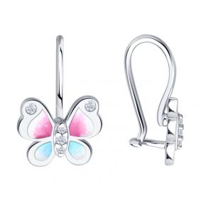 Серебряные серьги Diamant 94-120-02185-1 с фианитом и эмалью 94-120-02185-1 фото