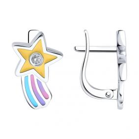 Серебряные серьги Diamant 94-120-02218-1 с фианитом и эмалью 94-120-02218-1 фото