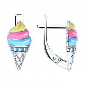 Серебряные серьги Diamant 94-120-02224-1 с фианитом и эмалью 94-120-02224-1 фото