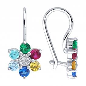 Серебряные серьги Diamant 94-120-02274-1 с фианитом и рубиновым корундом 94-120-02274-1 фото