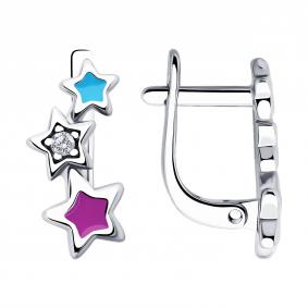 Серебряные серьги Diamant 94-120-02694-1 с фианитом и эмалью 94-120-02694-1 фото