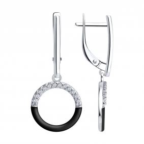 Серебряные серьги Diamant 94-121-00241-2 с фианитом и эмалью 94-121-00241-2 фото