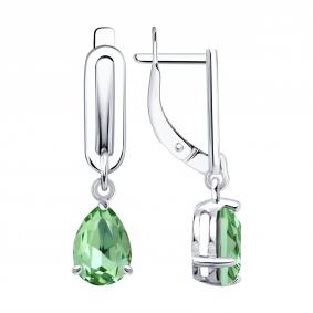 Серебряные серьги Diamant 94-121-00244-2 с хризолитом и ювелирным кристаллом 94-121-00244-2 фото