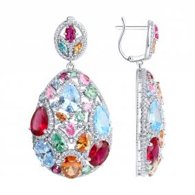 Серебряные серьги Diamant 94-121-00289-2 с фианитом и рубиновым корундом 94-121-00289-2 фото