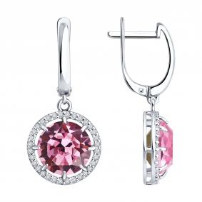 Серебряные серьги Diamant 94-121-00513-1 с фианитом и ювелирным кристаллом 94-121-00513-1 фото