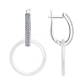 Серебряные серьги - трансформеры Diamant с керамикой и фианитом 94-121-01318-2 94-121-01318-2 фото