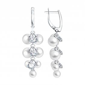 Серебряные серьги Diamant 94-121-02455-1 с фианитом и жемчугом 94-121-02455-1 фото