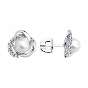 Серебряные серьги Diamant 94-122-01158-1 с фианитом и жемчугом 94-122-01158-1 фото
