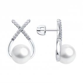 Серебряные серьги Diamant 94-122-02360-1 с фианитом и жемчугом 94-122-02360-1 фото