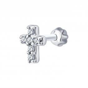 Одиночная серьга-крест из серебра Diamant с фианитом 94-127-02418-1 94-127-02418-1 фото