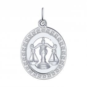 Серебряная подвеска Знак зодиака Весы SOKOLOV с фианитом 94-130-00150-1 94-130-00150-1 фото