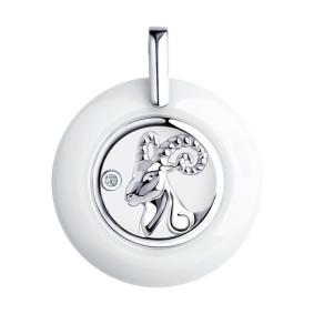 Серебряная подвеска Знак зодиака Овен Diamant с фианитом и керамикой 94-130-00570-1 94-130-00570-1 фото