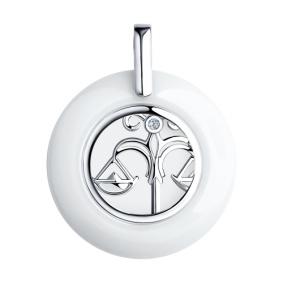 Серебряная подвеска Знак зодиака Весы Diamant с керамической вставкой и фианитом 94-130-00576-1 94-130-00576-1 фото