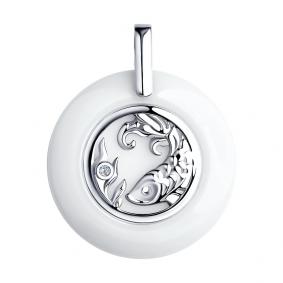 Серебряная подвеска Знак зодиака Рыбы Diamant с фианитом и керамикой 94-130-00581-1 94-130-00581-1 фото