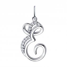 Серебряная подвеска-буква Е Diamant с фианитом 94-130-01375-1 94-130-01375-1 фото
