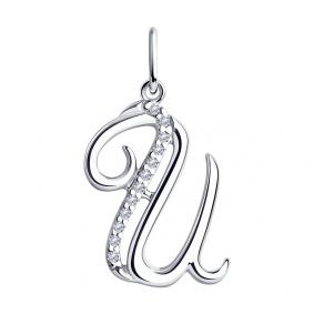 Серебряная подвеска-буква И Diamant с фианитом 94-130-01423-1 94-130-01423-1 фото