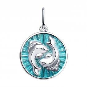 Серебряная подвеска Знак зодиака Рыбы Diamant с фианитом и эмалью 94-130-02327-1 94-130-02327-1 фото