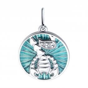 Серебряная подвеска Знак зодиака Рак Diamant с фианитом и эмалью 94-130-02329-1 94-130-02329-1 фото
