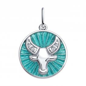 Серебряная подвеска Знак зодиака Телец Diamant с фианитом и эмалью 94-130-02335-1 94-130-02335-1 фото