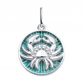 Серебряная подвеска Знак зодиака Рак Diamant с фианитом и эмалью 94-130-02354-1 94-130-02354-1 фото