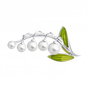 Серебряная брошь Diamant 94-140-01052-1 с жемчугом и эмалью 94-140-01052-1 фото