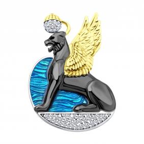 Брошь из лимонного серебра Diamant 94-140-02307-1 с фианитом и эмалью 94-140-02307-1 фото