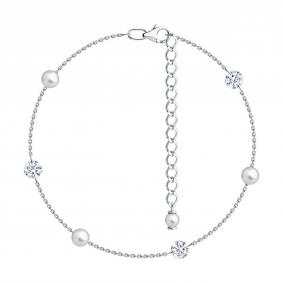 Серебряный браслет SOKOLOV 94-150-02455-1 с фианитом и жемчугом 94-150-02455-1 фото