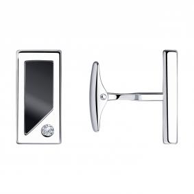 Серебряные запонки Diamant с фианитом и шпинелью 94-160-00366-1 94-160-00366-1 фото