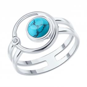 Серебряное кольцо Diamant 94-310-00071-1 с фианитом и бирюзой 94-310-00071-1 фото