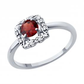 Серебряное кольцо Diamant 94-310-00180-2 с фианитом и гранатом 94-310-00180-2 фото