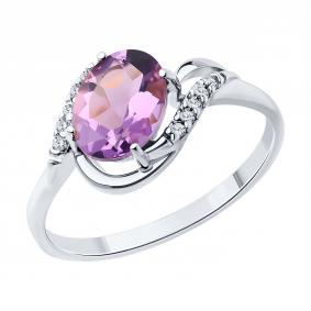 Серебряное кольцо SOKOLOV 94-310-00185-3 с фианитом и аметистом 94-310-00185-3 фото