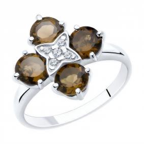 Серебряное кольцо Diamant 94-310-00342-2 с фианитом и раухтопазом 94-310-00342-2 фото