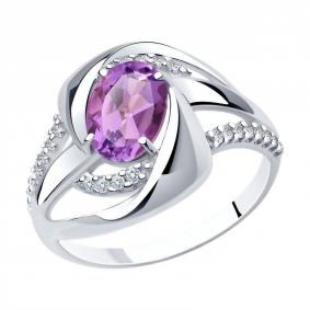 Серебряное кольцо Diamant с ситаллом цвета Аметист и фианитом 94-310-00569-2 94-310-00569-2 фото