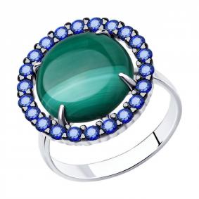 Серебряное кольцо Diamant 94-310-00830-2 с фианитом и малахитом 94-310-00830-2 фото