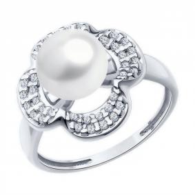 Серебряное кольцо Diamant 94-310-01923-1 с фианитом и жемчугом 94-310-01923-1 фото