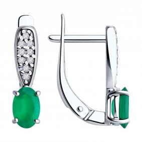 Серебряные серьги Diamant 94-320-00176-2 с фианитом и агатом 94-320-00176-2 фото