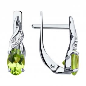 Серебряные серьги Diamant 94-320-00177-2 с фианитом и хризолитом 94-320-00177-2 фото