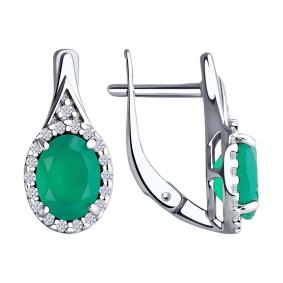 Серебряные серьги Diamant 94-320-00179-2 с фианитом и агатом 94-320-00179-2 фото