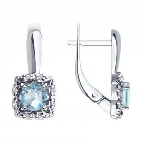 Серебряные серьги Diamant 94-320-00180-1 с топазом и фианитом 94-320-00180-1 фото