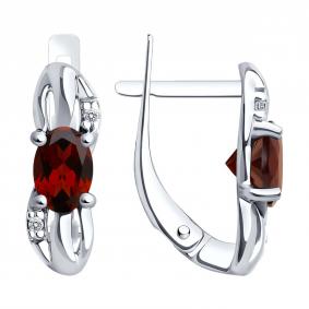 Серебряные серьги SOKOLOV 94-320-00182-2 с фианитом и гранатом 94-320-00182-2 фото