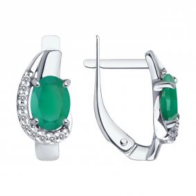 Серебряные серьги Diamant 94-320-00183-2 с фианитом и агатом 94-320-00183-2 фото